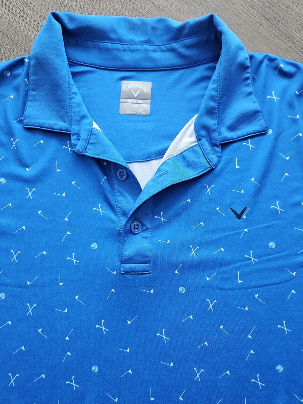Callaway Men's Opti-Dri Blue Moisture Wicking Polo Golf Club Print Logo Size XL